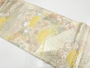 佐賀錦　引箔　笠松に流水・萩模様織り出し　袋帯